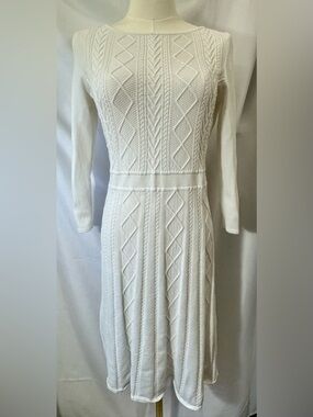 Ralph Lauren White Cable-Knit 3/4 Sleeve Dress